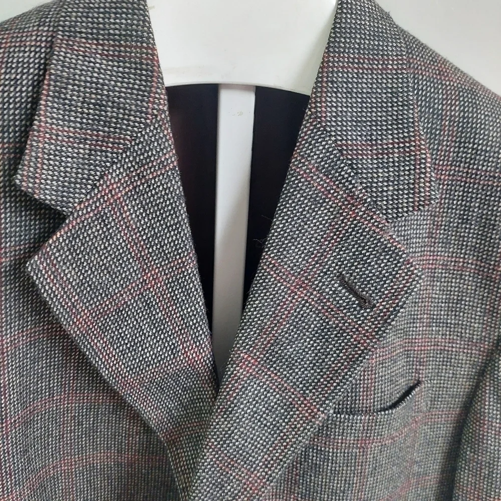 Tommy Hilfiger Brown Red Houndstooth Vintage Blazer Coat Men Size‎ 41 L USA